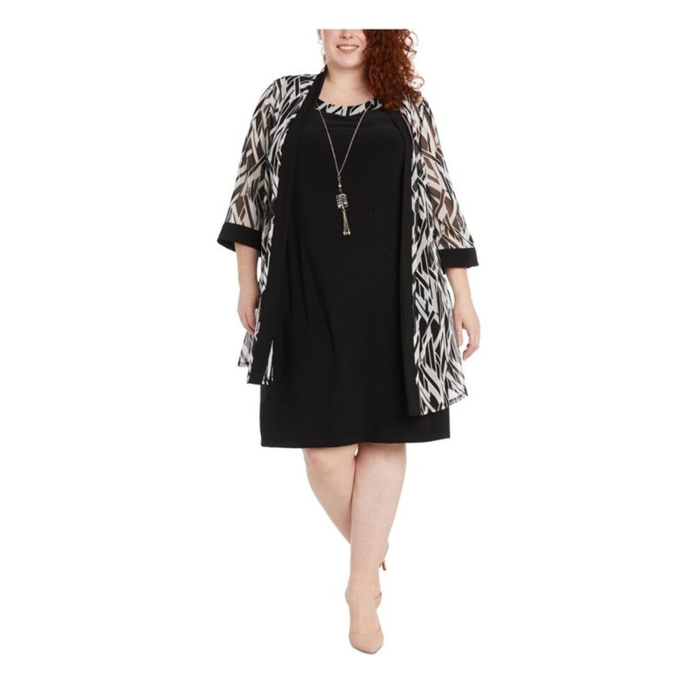 R&M RICHARDS WOMAN Womens Black Contrast Trim Open Front Cardigan Plus 20W